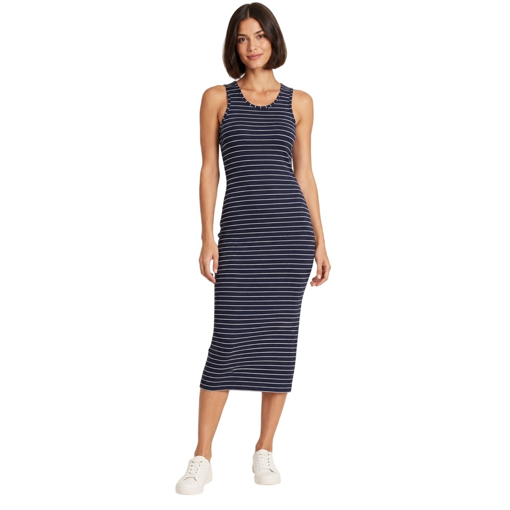 Marine Layer Lexi Daytime Navy Stripe TENCEL Stretch Tank Midi Dress S